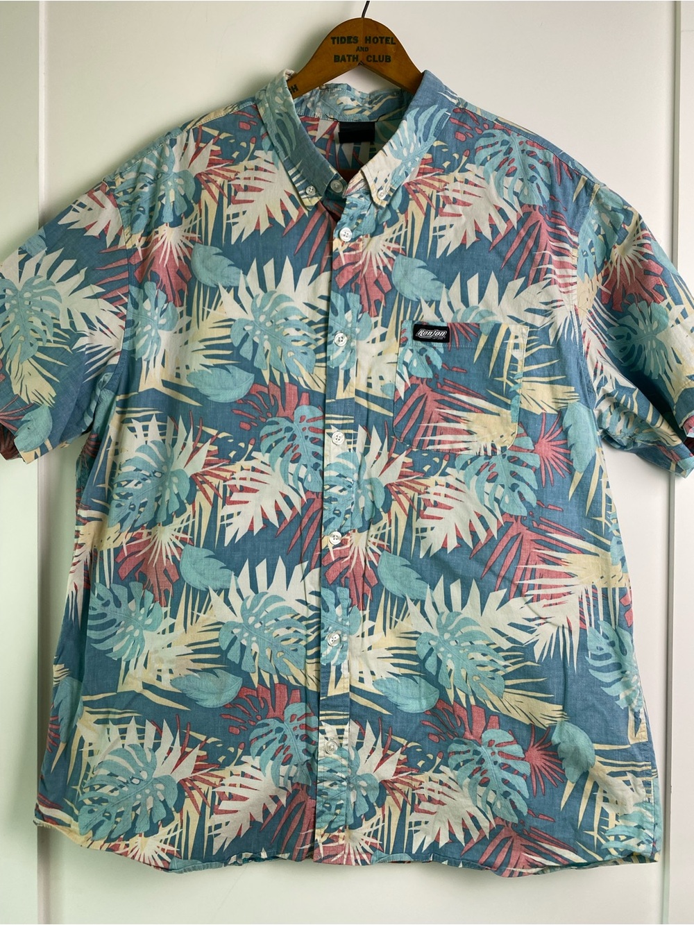 Ron Jon Blue Tropical Leaf Short Sleeve Button-Down Shirt